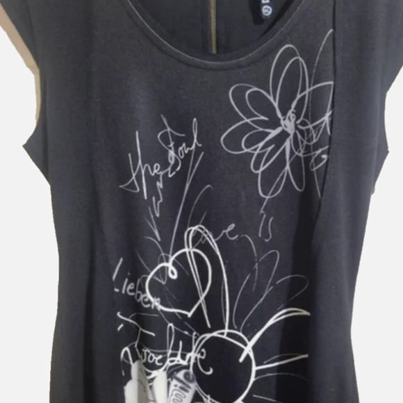 Desigual Women Black Sleveless Zip Dress Printed Round Neck - Ptp 22- Marked xxl - Picture 6 of 9